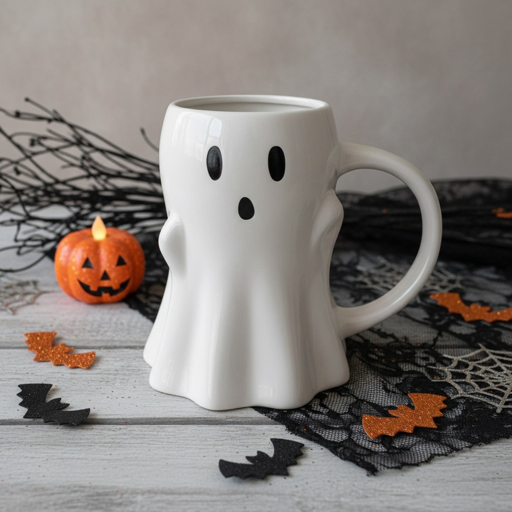 Hyde and EEK Boutique Ghost Mug Stoneware Halloween Coffee Cup White